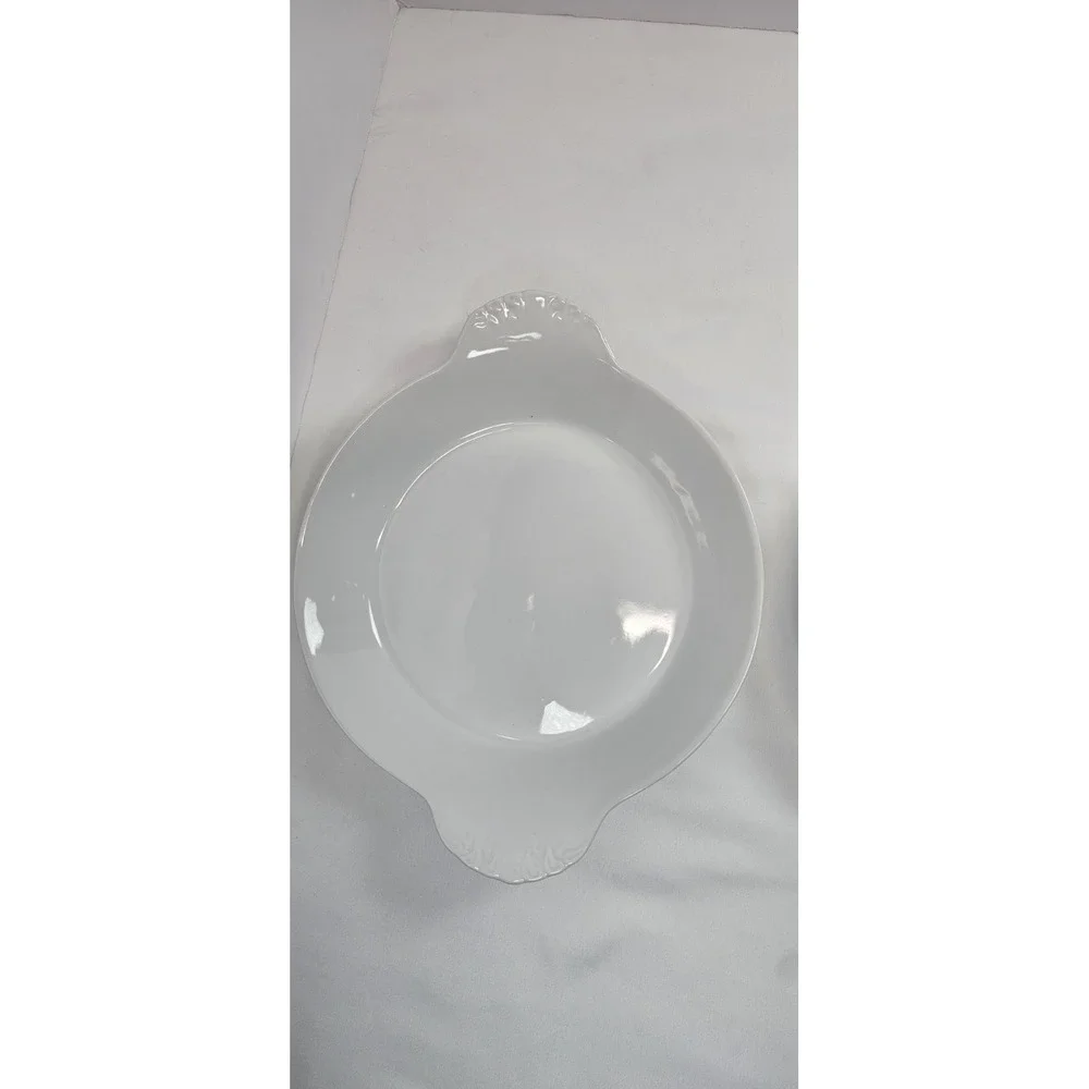 France Porcelain Au‎ Gratin Dishes Set 2 White Round Baker Ear Handle Bowls